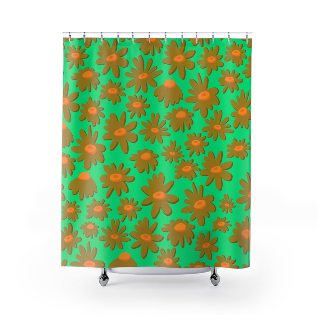Retro Green Daisy Bloom Shower Curtain Gift: Groovy Floral Fun for Chic Homes