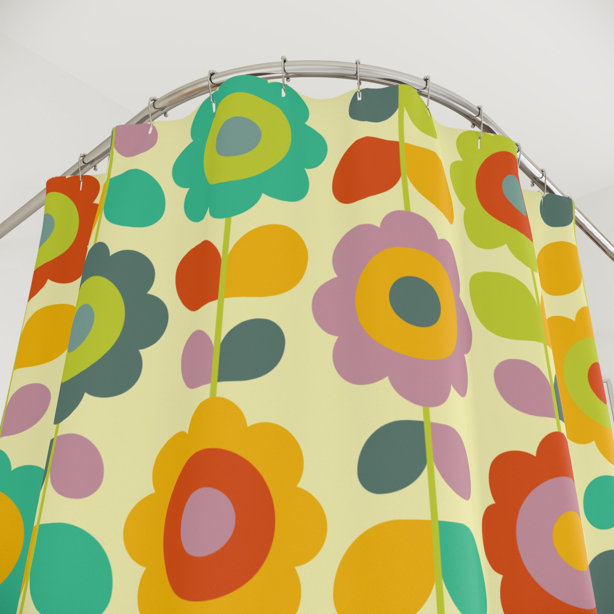 Mod Geometric Flowers Yellow Shower Curtain Gift: Retro Pop for Stylish Homes
