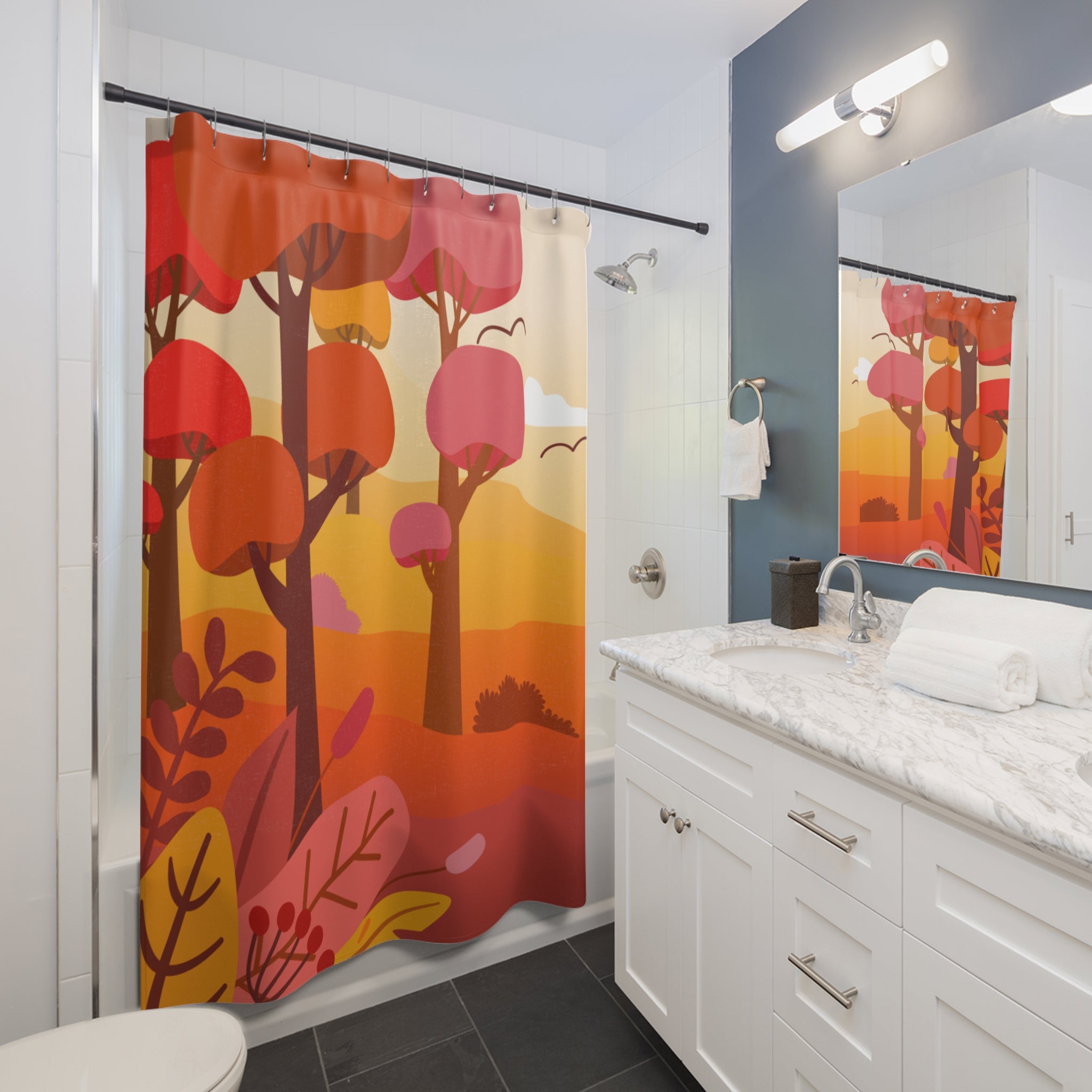 Warm Autumn Forest Serenity Shower Curtain Gift: Cozy Fall for Peaceful Homes