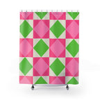 Pink & Green Quilt Square Shower Curtain Gift: Preppy Chic for a Bright Home