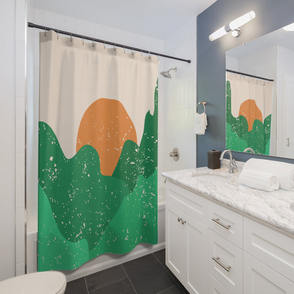 Minimalist Mountain Sunset Shower Curtain Gift: Tranquil Landscape for Modern Homes