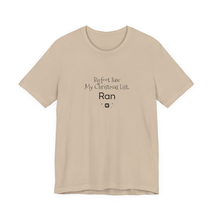 Bigfoot Christmas List T-shirt in tan – original NewGiftDay design