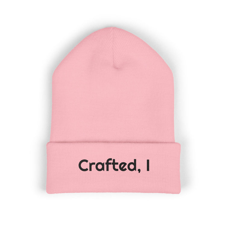 I Came, I Crafted I Napped Printed Cuffed for Chilly Maker Days beanie in baby-pink – original NewGiftDay design