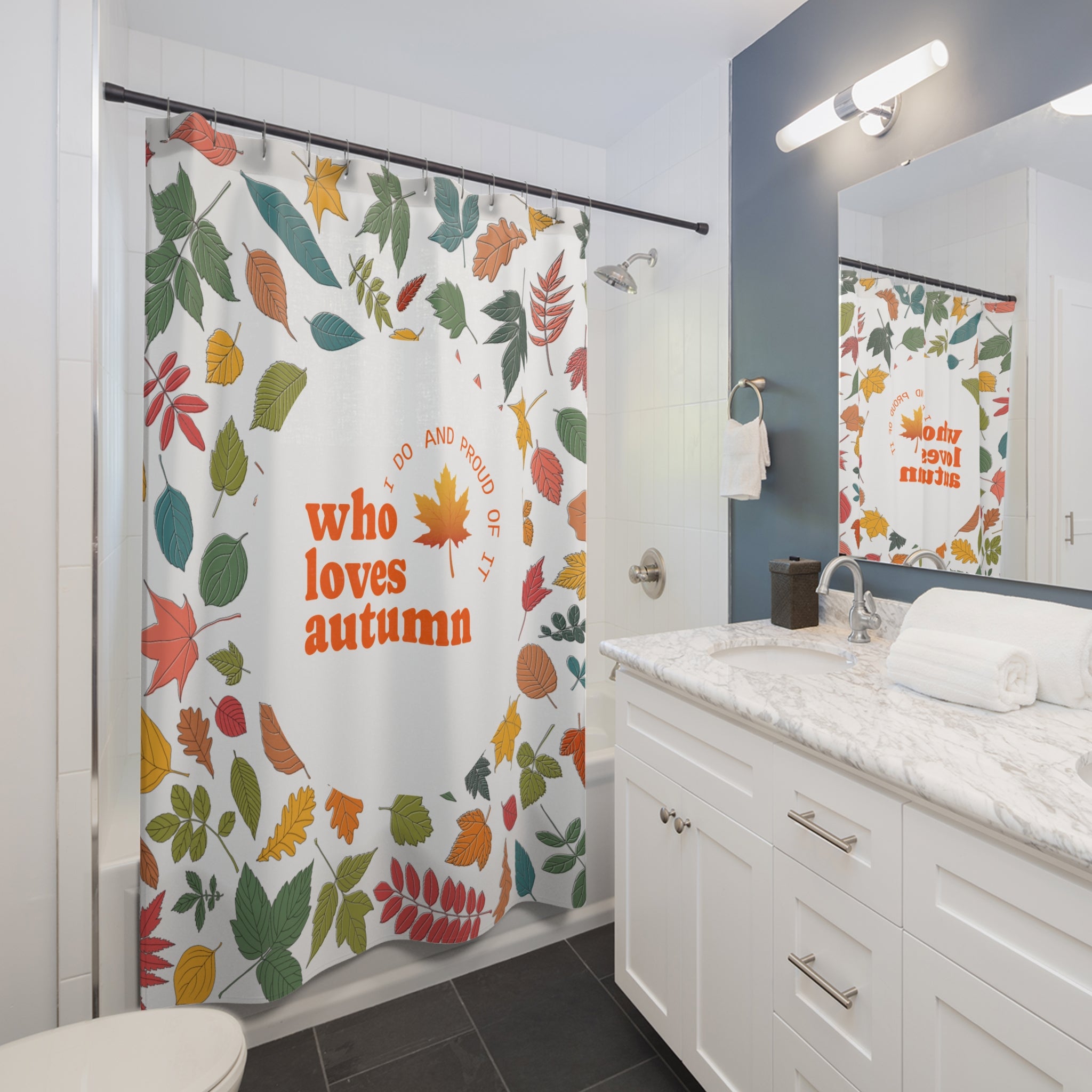 "Proud Autumn Lover" Leaf Frame Shower Curtain Gift: Expressive Fall for Vibrant Homes