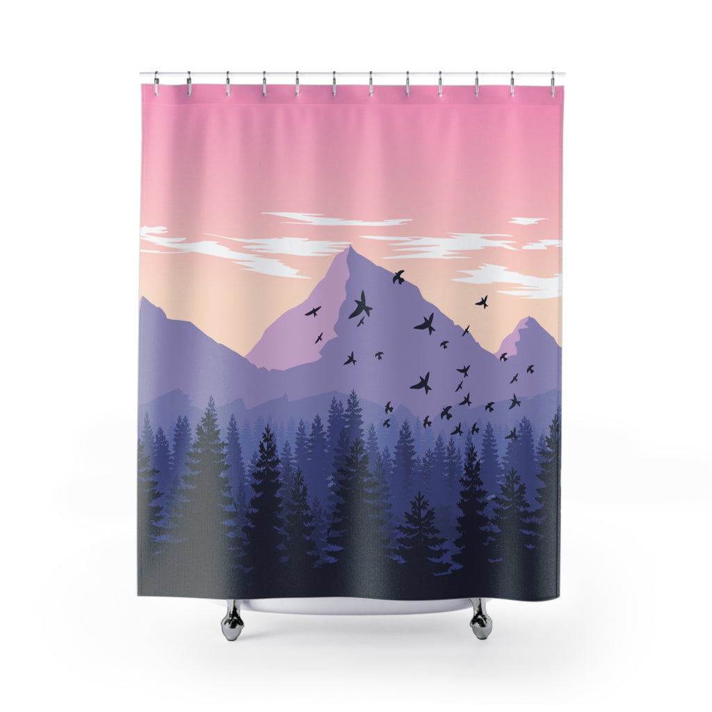 Monochromatic Mountain Forest Shower Curtain Gift: Serene Escape for Nature Lovers