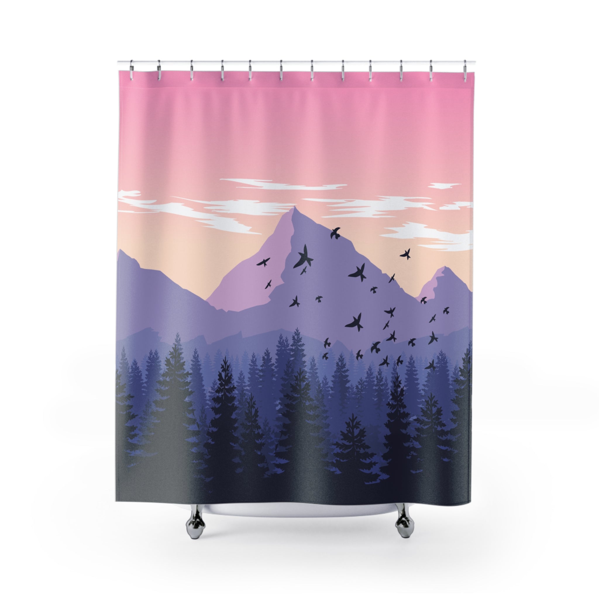 Monochromatic Mountain Forest Shower Curtain Gift: Serene Escape for Nature Lovers