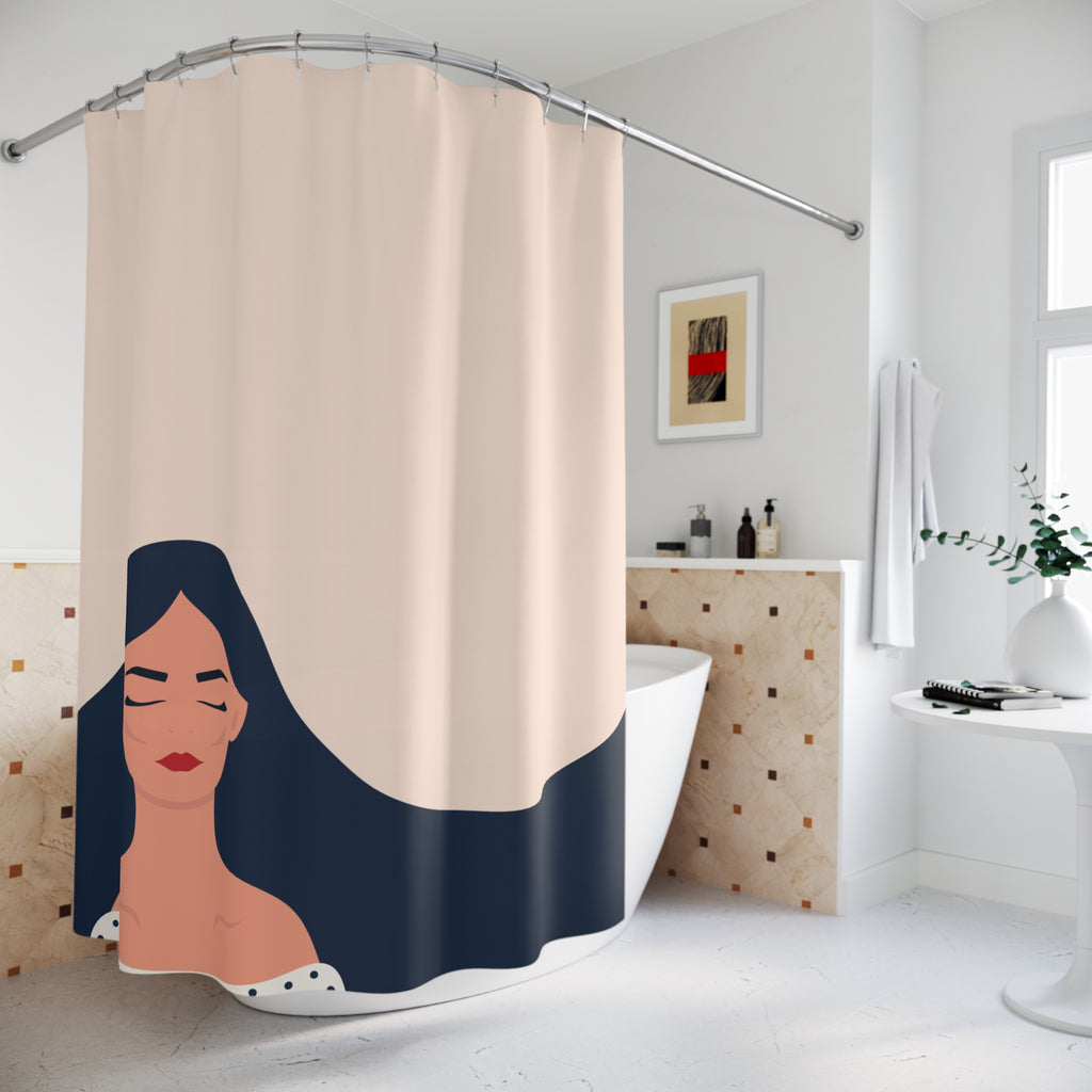 "Inner Peace" Minimalist Woman Shower Curtain Gift: Calm Art for Meditative Spaces