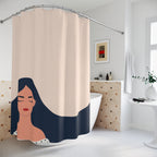 "Inner Peace" Minimalist Woman Shower Curtain Gift: Calm Art for Meditative Spaces
