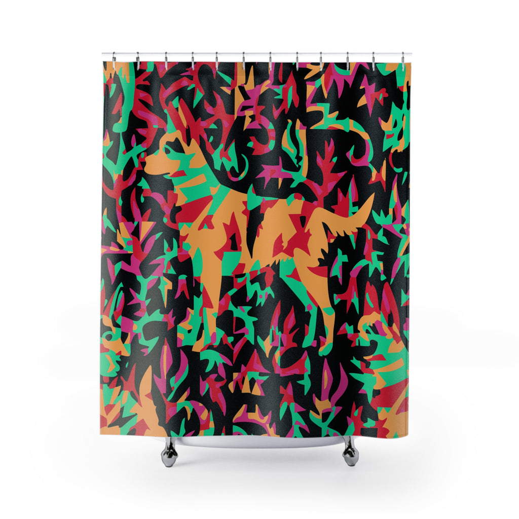 Abstract Camouflage Dog Shower Curtain Gift: Playful Art for Canine-Loving Homes