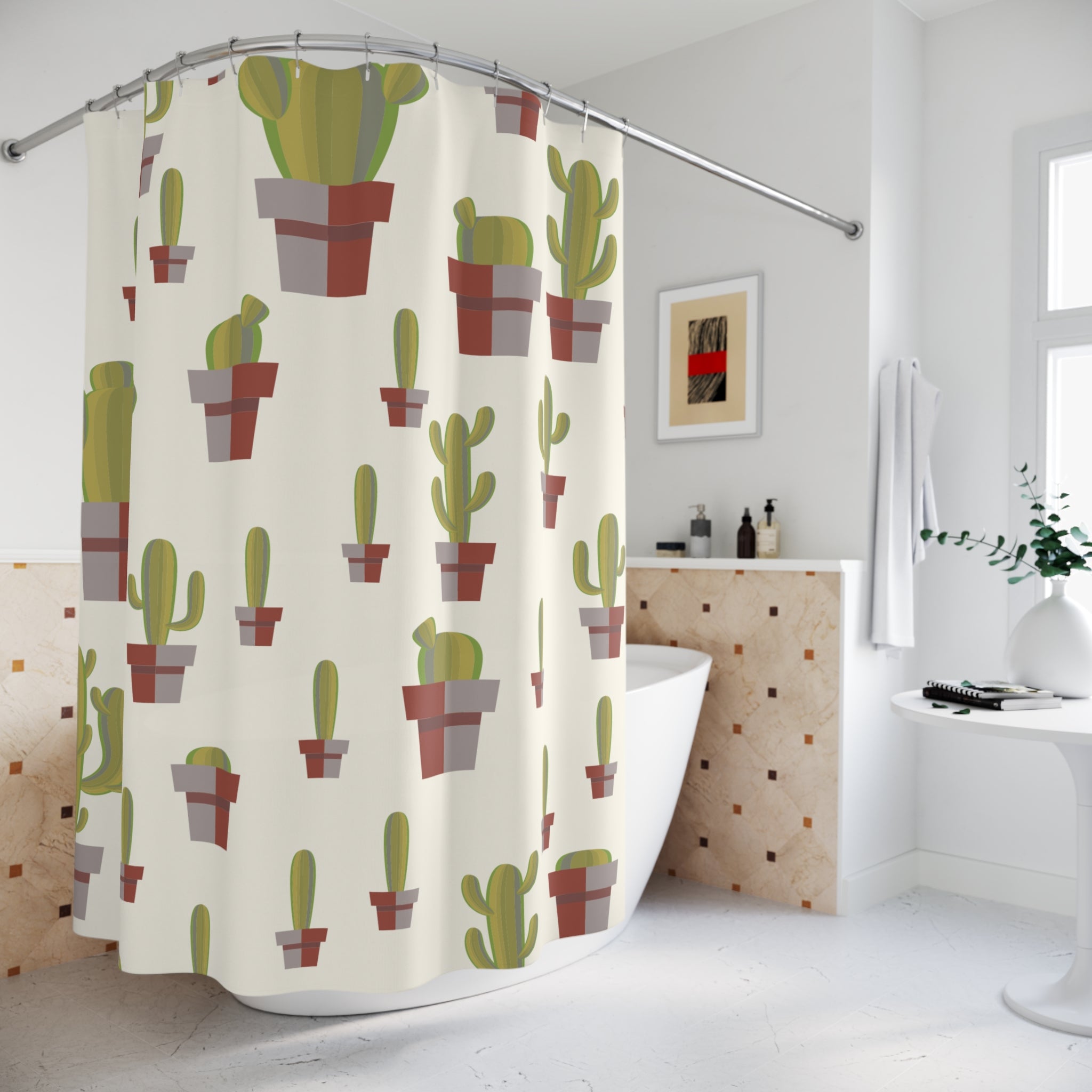 Minimalist Potted Cactus Shower Curtain Gift: Desert Chic for Modern Homes