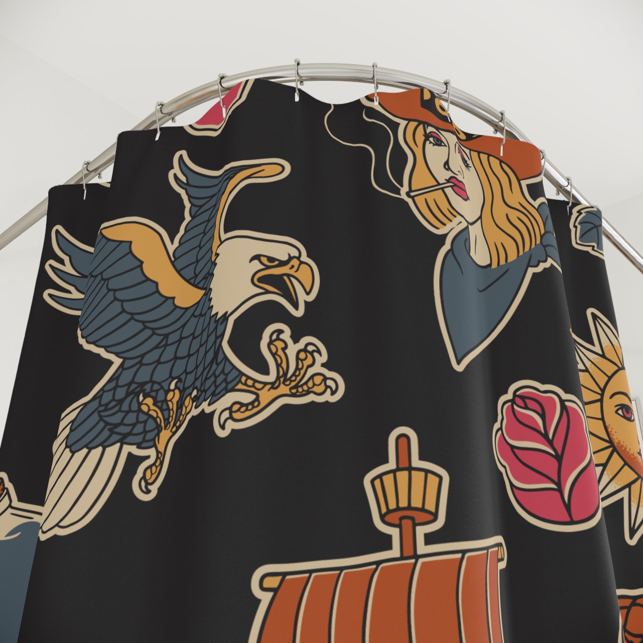 Vintage Tattoo Flash Shower Curtain Gift: Sailor Jerry Style for Rebel Homes