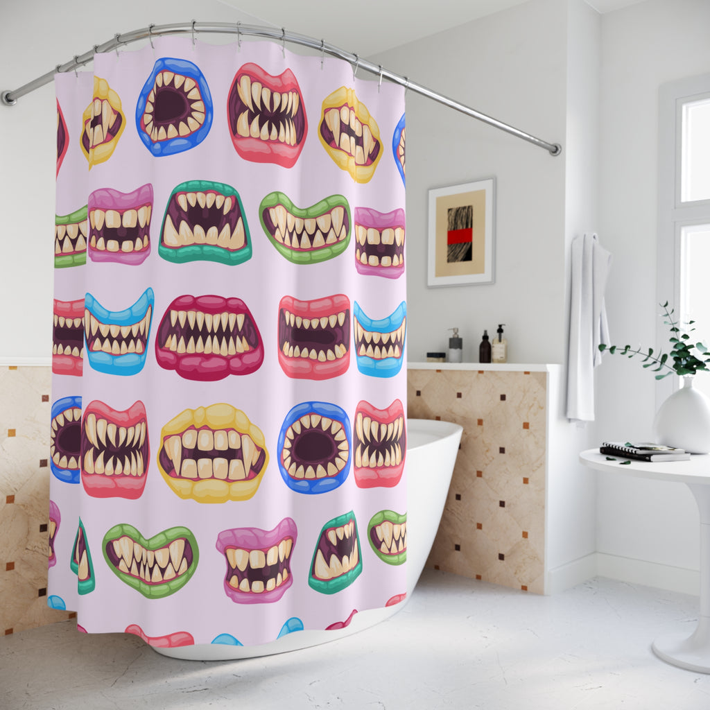 Quirky Colorful Monster Mouths Pattern Shower Curtain Gift: Playfully Spooky for Unique Homes