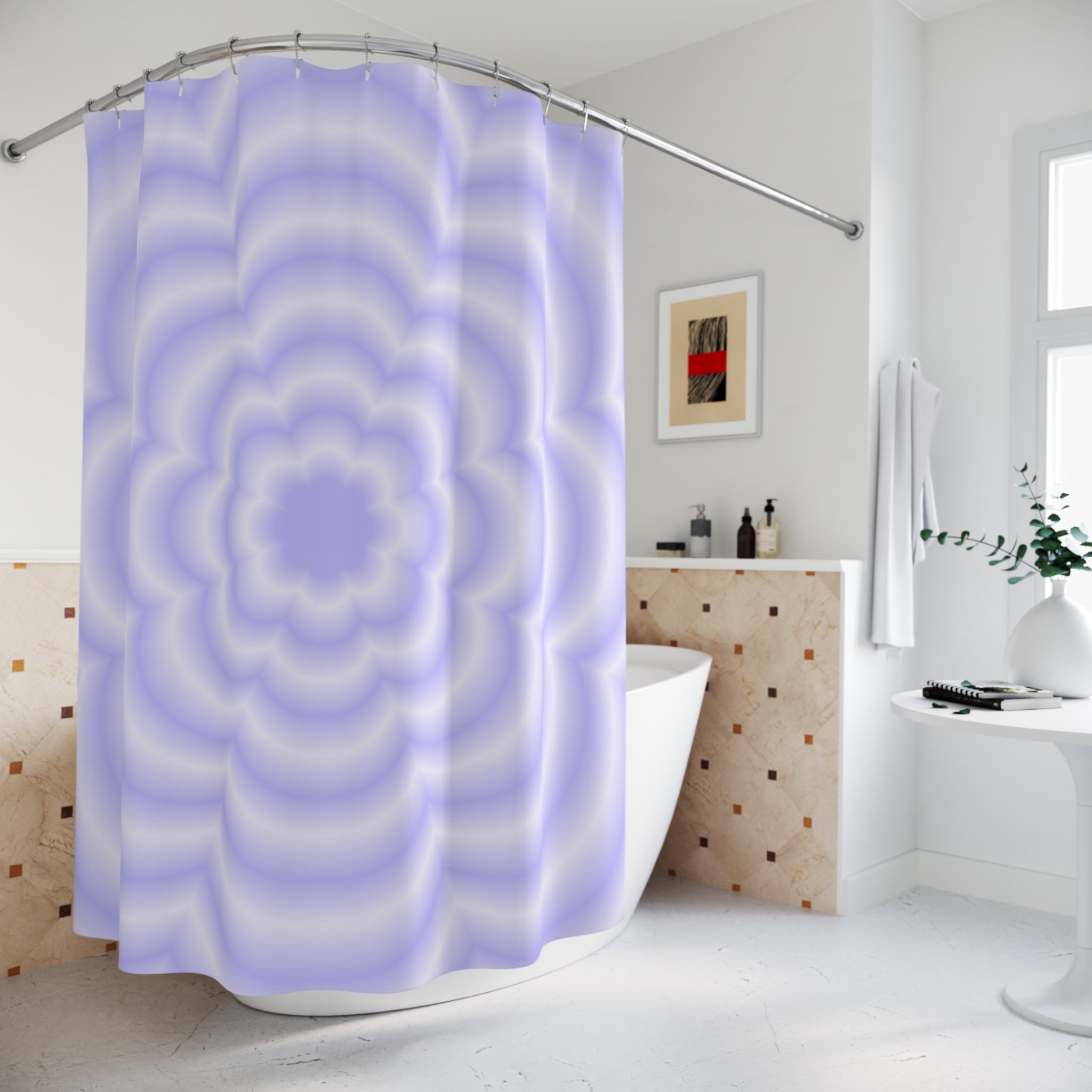 Lavender Petal Op Art Shower Curtain Gift: Serene Bloom for Tranquil Spaces