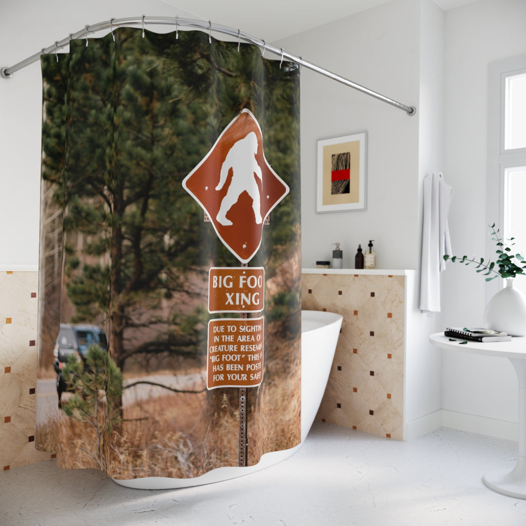 "Big Foot Crossing" Pikes Peak Photo Shower Curtain Gift: Cryptid Lore for Adventurous Homes
