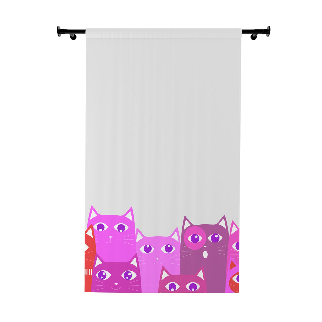 Curious Group of Pink Cats Blackout Window Curtain