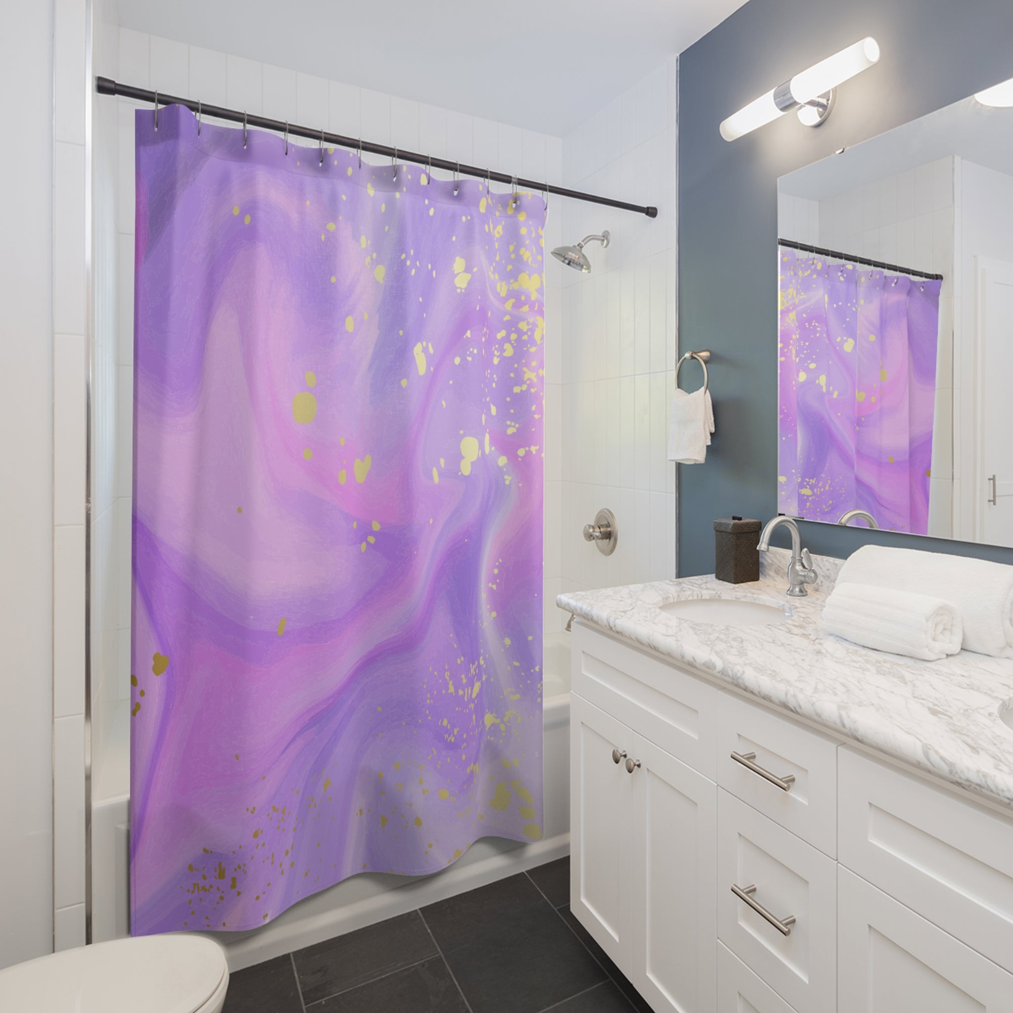 Gold Veined Marble Swirl Shower Curtain Gift: Luxury Abstract for Opulent Homes