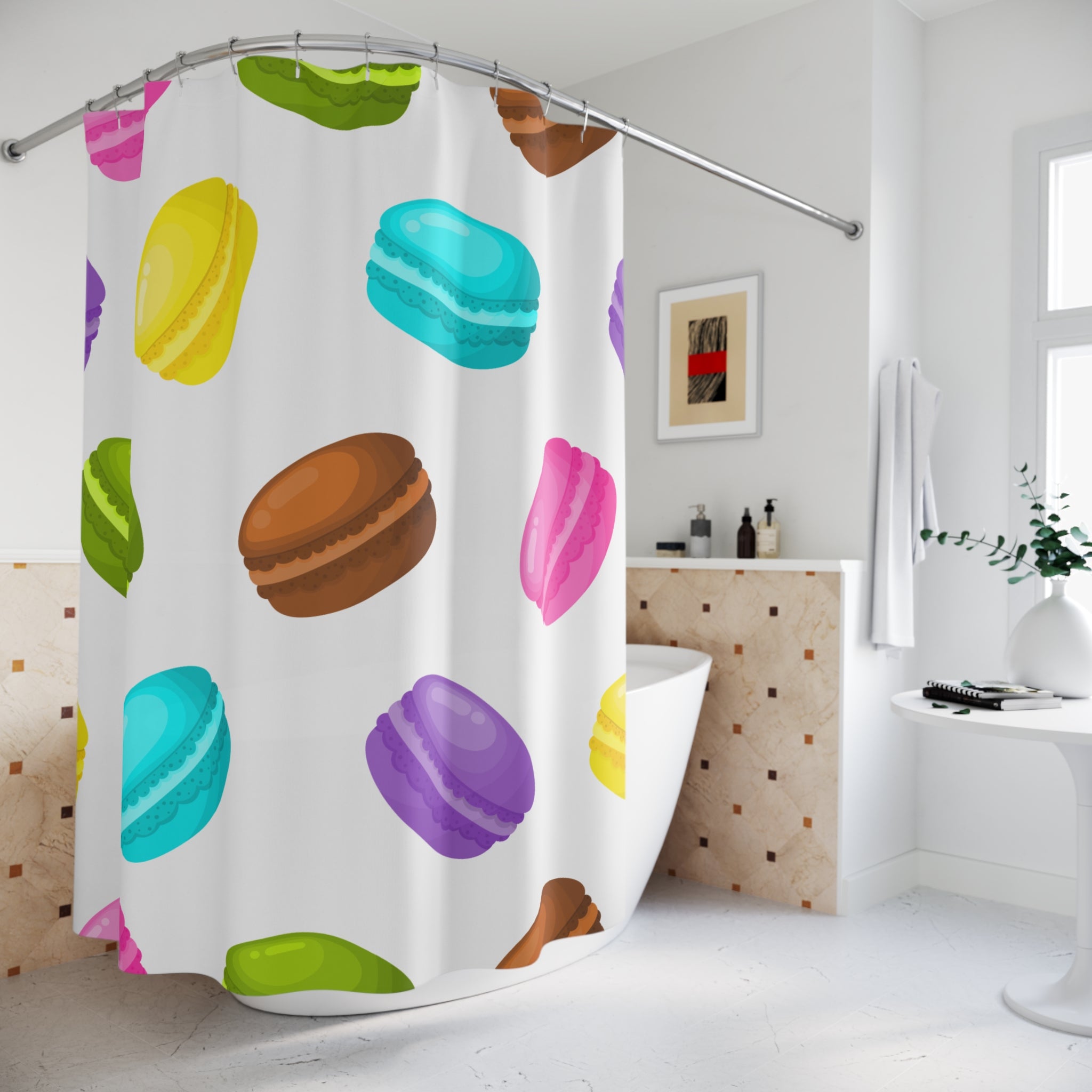 Delightful Macaron Pattern Shower Curtain Gift: Sweet Elegance for Dessert Lovers