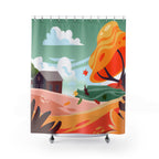 Picturesque Autumn Lakeside Cabin Shower Curtain Gift: Scenic Fall for Serene Homes