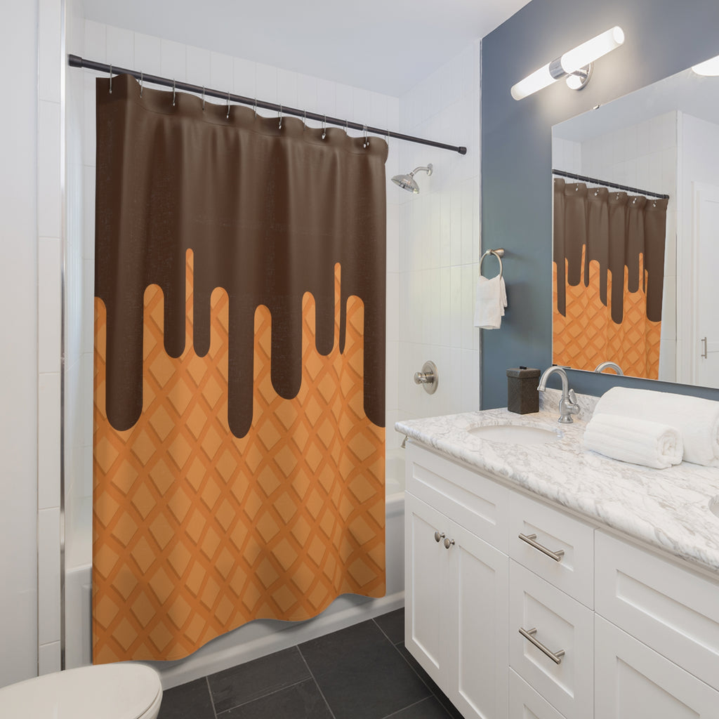 Chocolate Drip Waffle Cone Shower Curtain Gift: Decadent Novelty for Foodie Homes