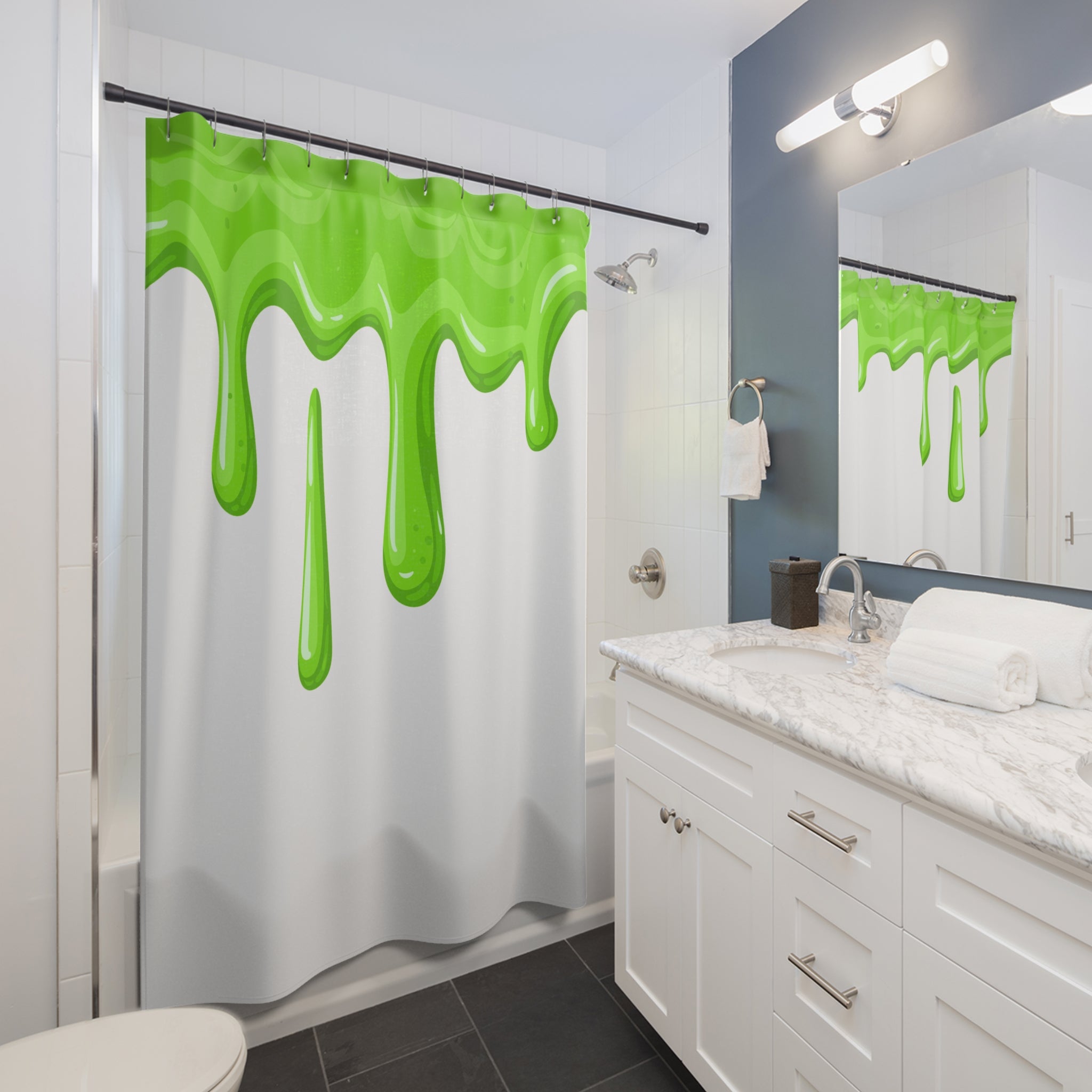 Dripping Green Goo Shower Curtain Gift: Playful Slime Art for Quirky Homes