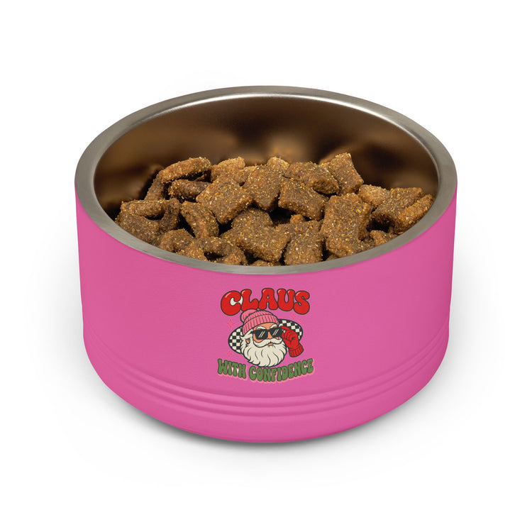 Claus With Confidence 18oz pet bowl in pink – original NewGiftDay design