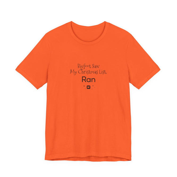 Bigfoot Christmas List T-shirt in orange – original NewGiftDay design