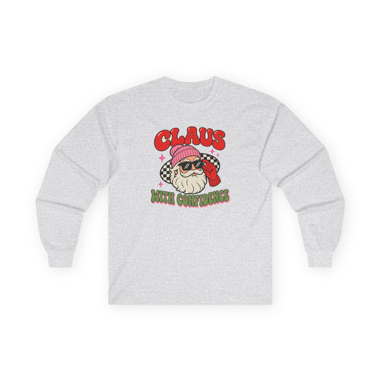 Claus With Confidence long sleeve tee in ash – original NewGiftDay design