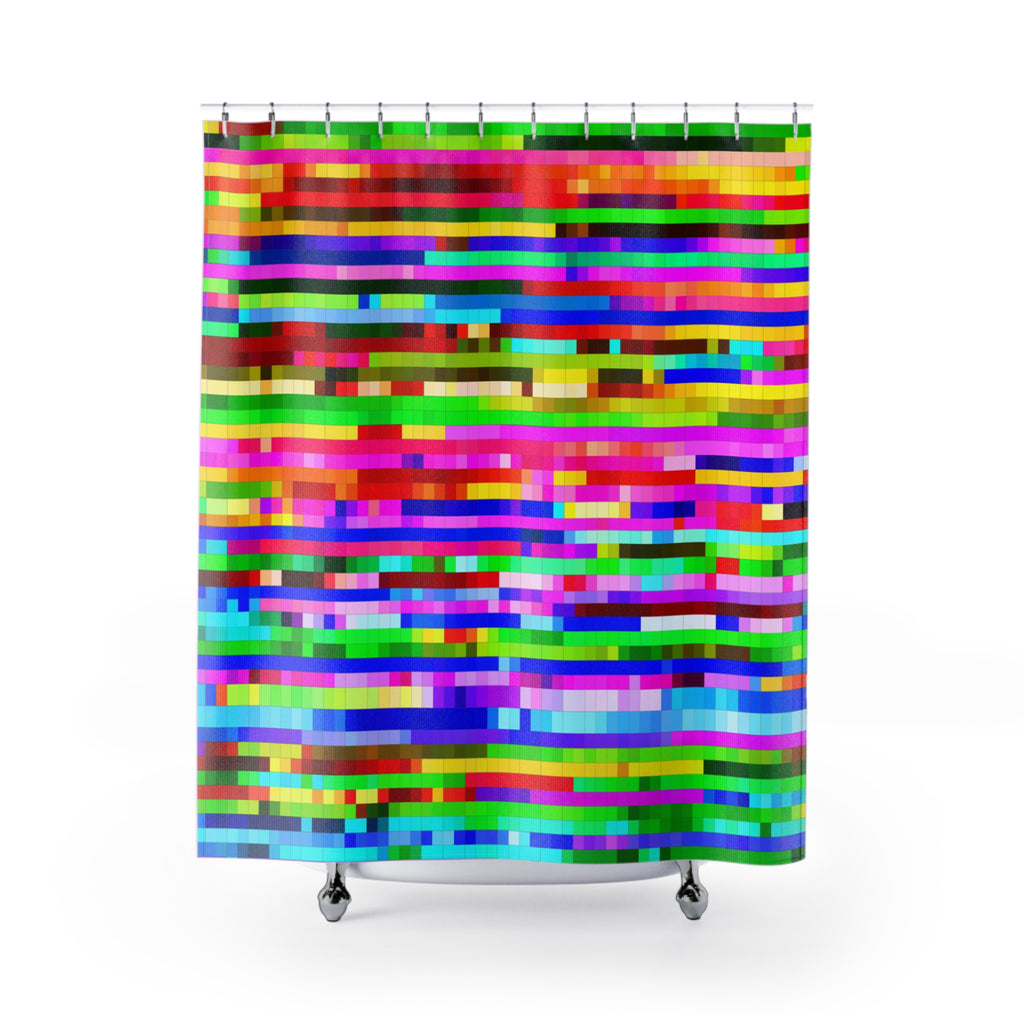 Vibrant Pixel Glitch Art Shower Curtain Gift: Retro-Modern for Dynamic Homes