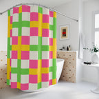 Pink, Green & Yellow Checkerboard Shower Curtain Gift: Dopamine Decor for Bold Homes