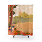 Whimsical Autumn Fox & Woodpecker Shower Curtain Gift: Charming Fall for Nature Lovers