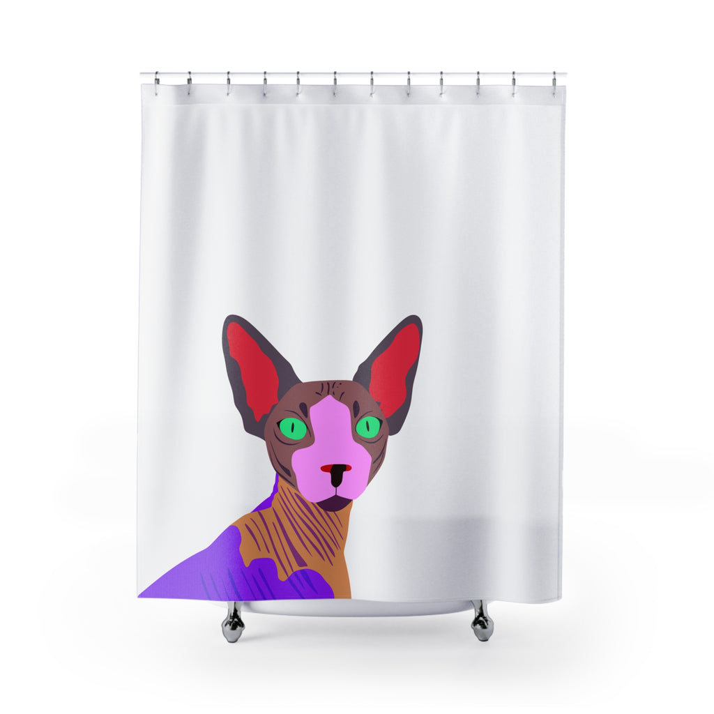 Quirky Sphynx Cat Peek Shower Curtain Gift: Modern Pet Art for Unique Homes