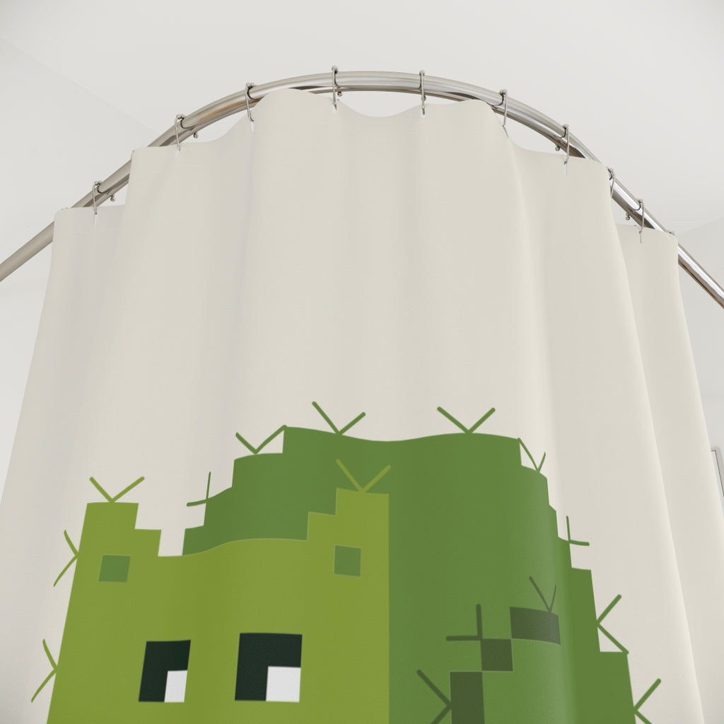 Pixel Art "Catcus" Shower Curtain Gift: Quirky Gaming Humor for Modern Homes