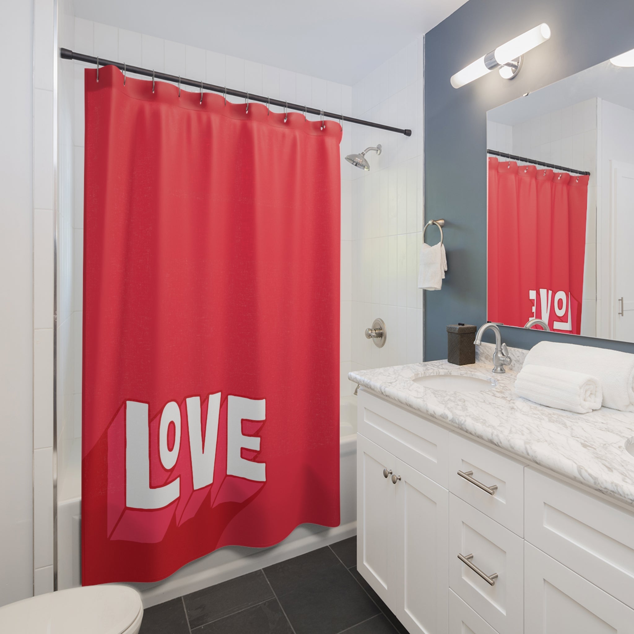 Bold "LOVE" Graphic Shower Curtain Gift: Heartfelt Statement for Modern Homes
