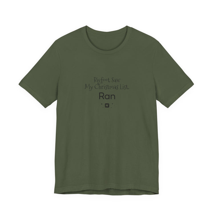 Bigfoot Christmas List T-shirt in military-green – original NewGiftDay design