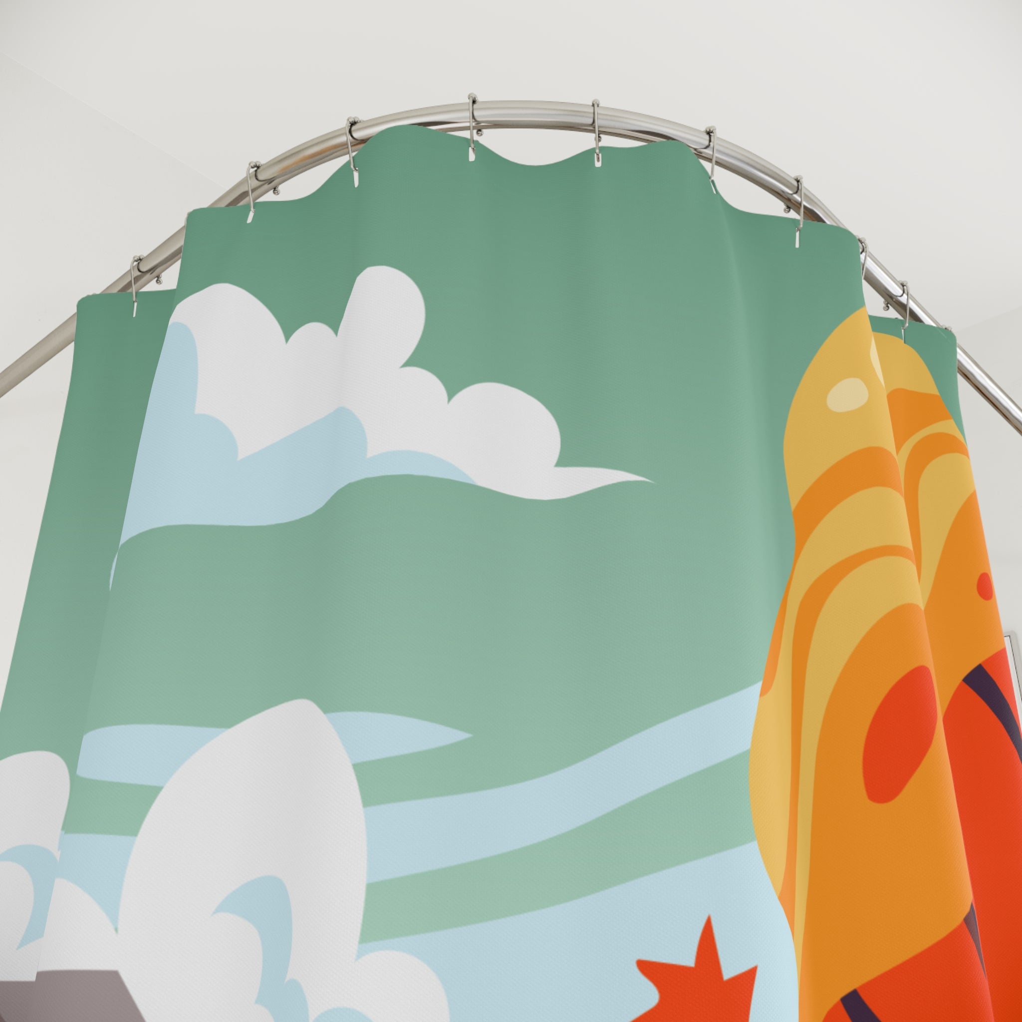 Picturesque Autumn Lakeside Cabin Shower Curtain Gift: Scenic Fall for Serene Homes