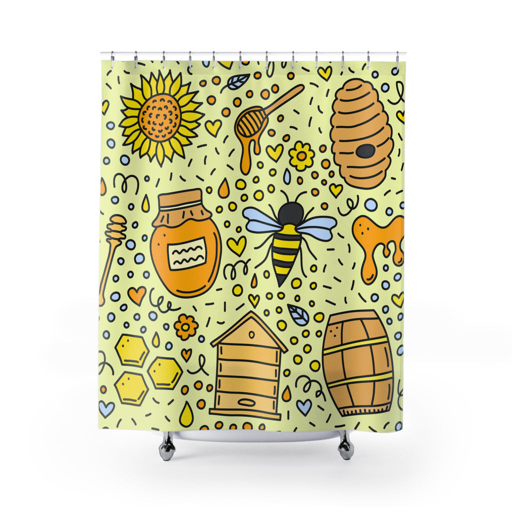 Sweet Honey Bee Doodle Shower Curtain Gift: Whimsical Charm for Nature Lovers