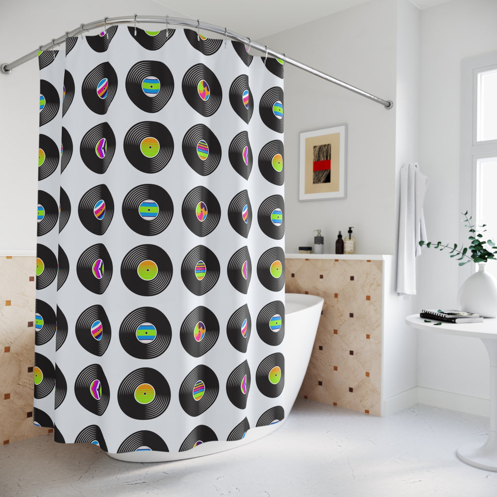 Retro Vinyl Record Pattern Shower Curtain Gift: Music Lover's Dream for Energetic Homes