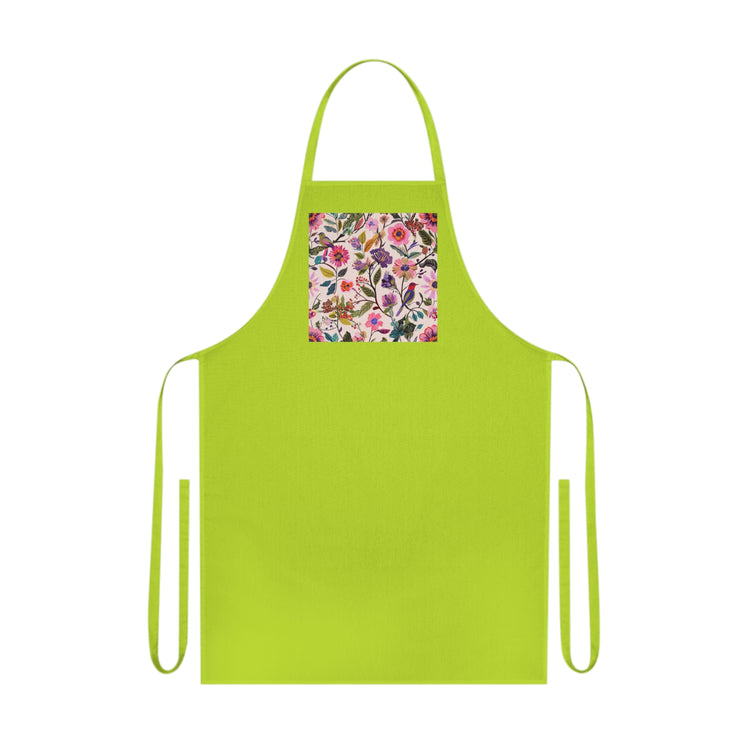 Blush Bird Garden Printed Cotton Kitchen Bloom Style apron in lime-green – original NewGiftDay design