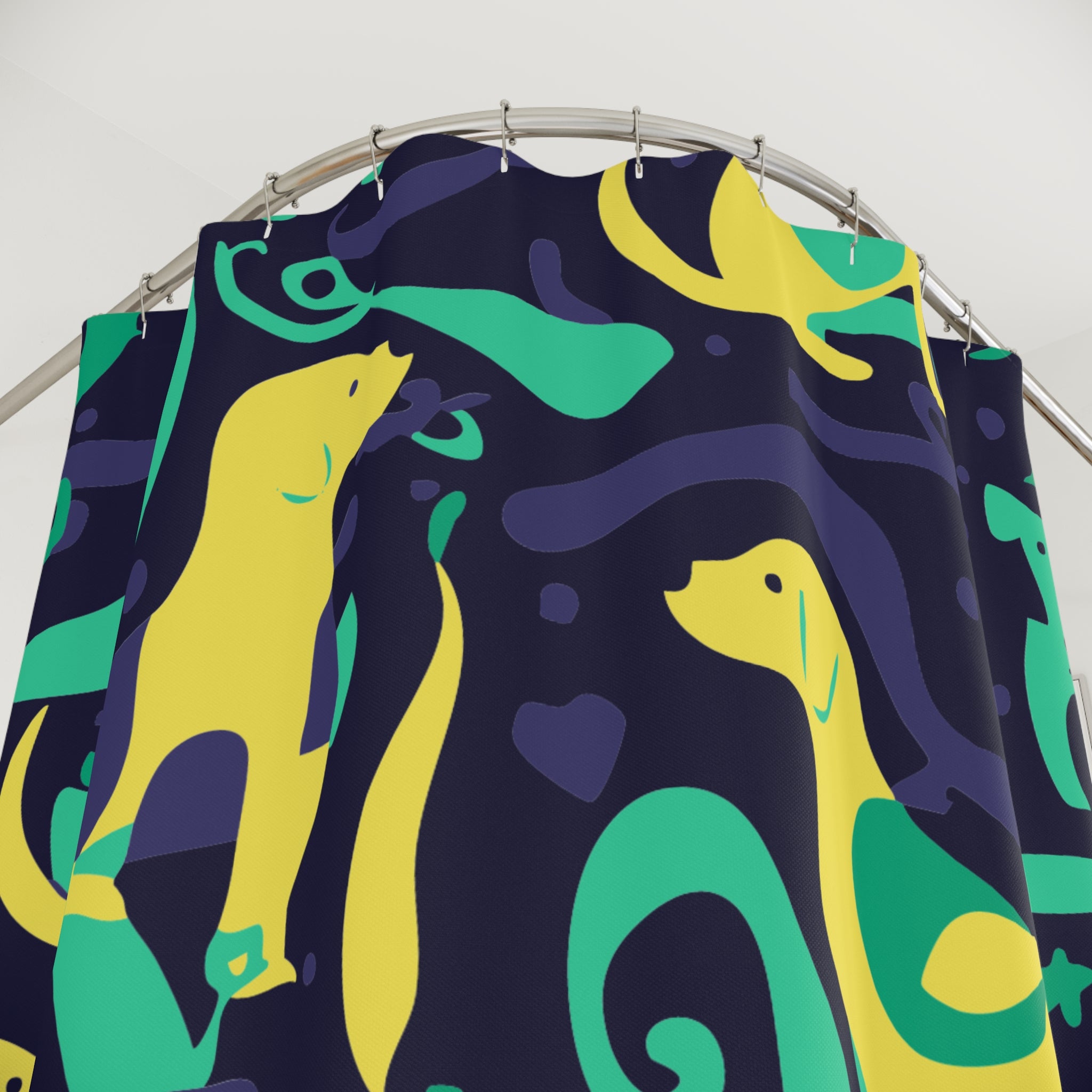 Abstract Playful Pup Green Shower Curtain Gift: Vibrant Canine Art for Dog Lover Homes