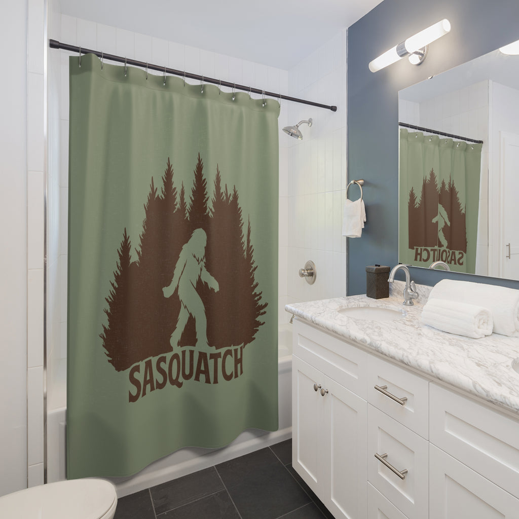 Sasquatch Forest Silhouette Shower Curtain Gift: Cryptid Lore for Rustic Homes