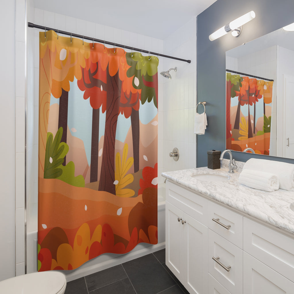 Picturesque Autumn Forest Landscape Shower Curtain Gift: Scenic Fall for Cozy Homes