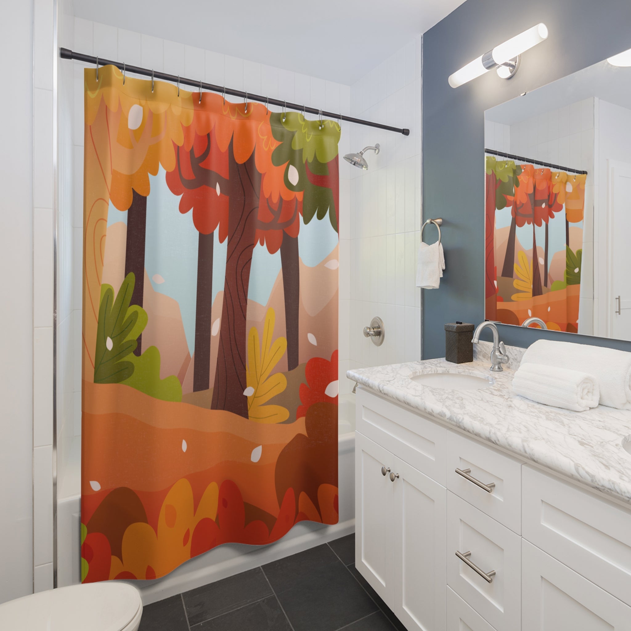 Picturesque Autumn Forest Landscape Shower Curtain Gift: Scenic Fall for Cozy Homes