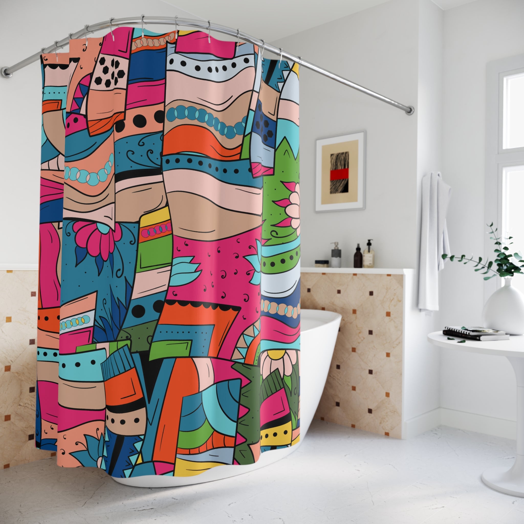 Folk Art Patchwork Shower Curtain Gift: Bohemian Charm for Eclectic Homes