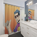 Pop Art "Shaka" Cool Guy Shower Curtain Gift: Retro Surf Vibes for Fun Homes