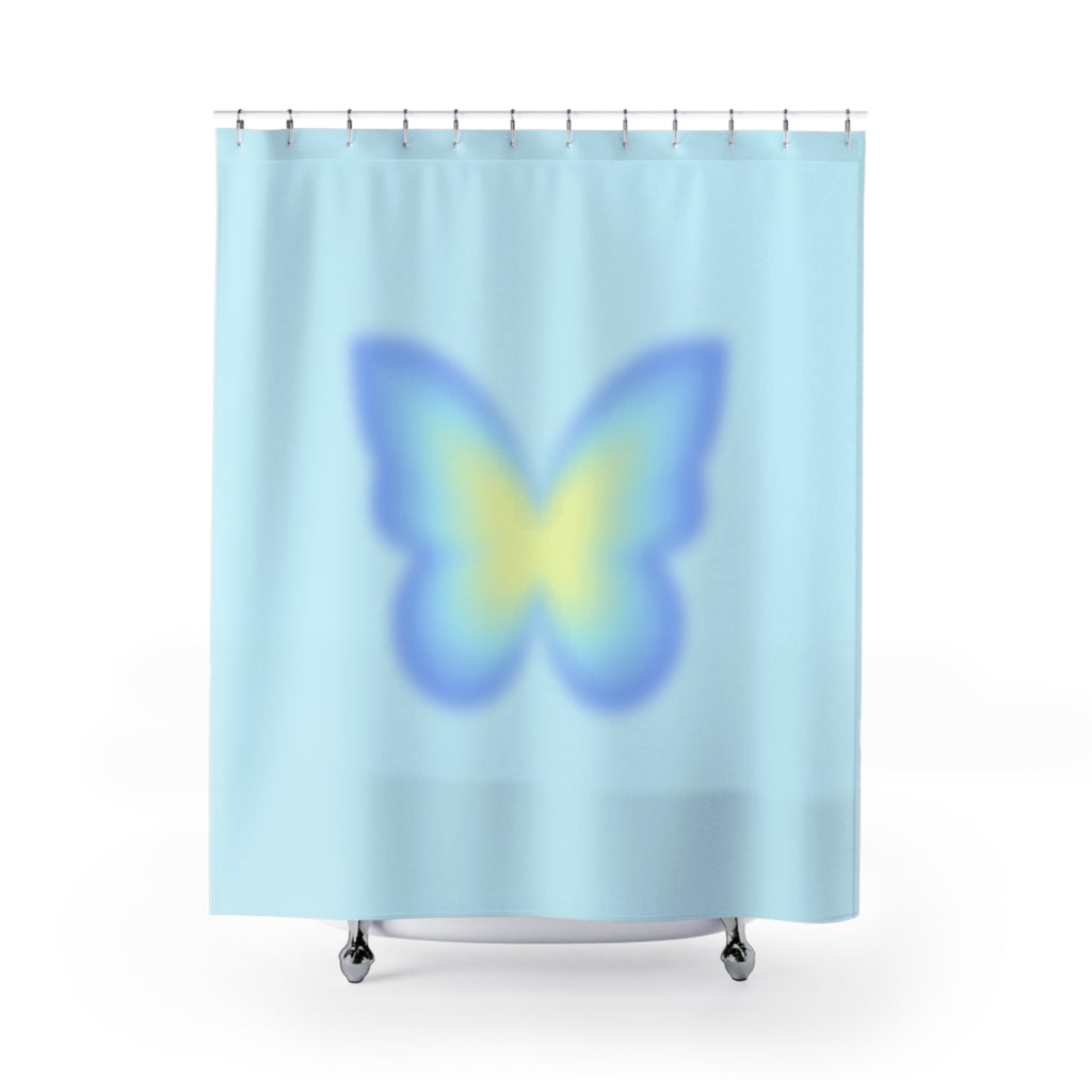 Blue & Yellow Aura Butterfly Shower Curtain Gift: Serene Hues for Dreamy Escapes