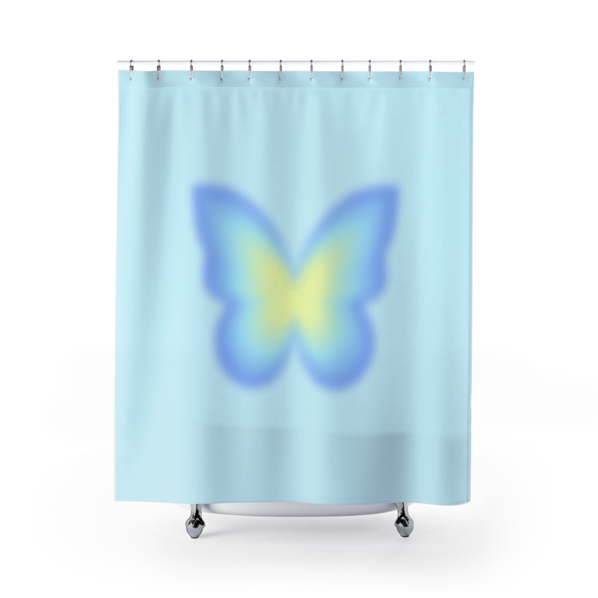 Blue & Yellow Aura Butterfly Shower Curtain Gift: Serene Hues for Dreamy Escapes