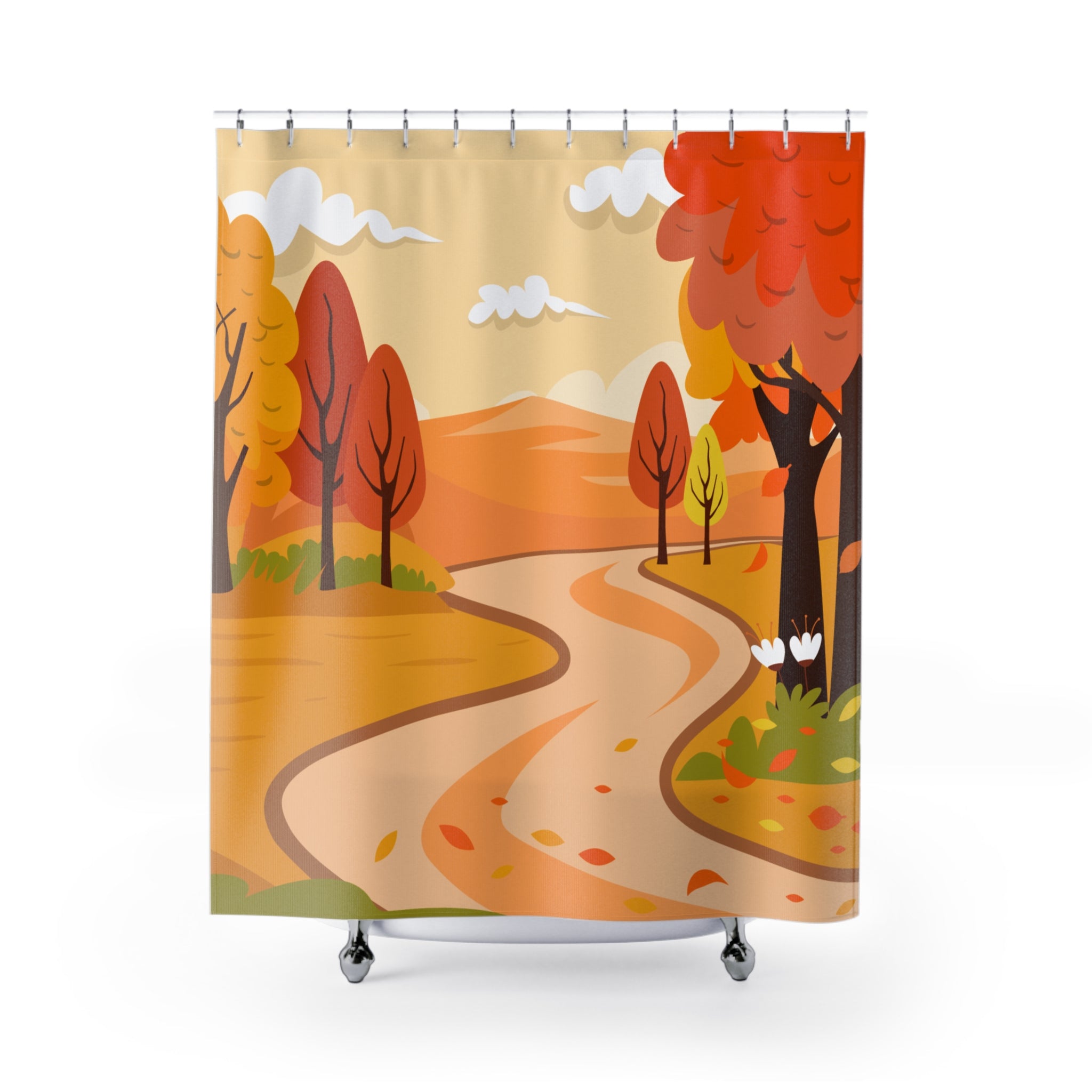 Picturesque Autumn Path Landscape Shower Curtain Gift: Scenic Fall for Inviting Homes