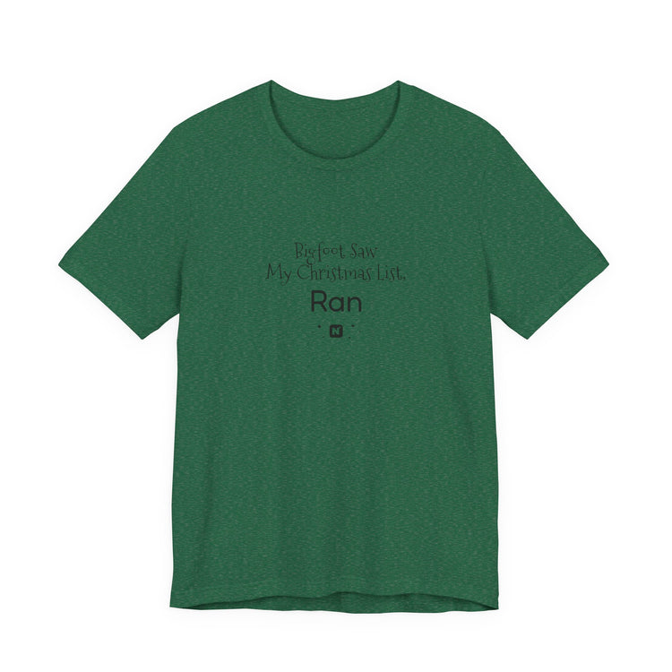 Bigfoot Christmas List T-shirt in heather-grass-green – original NewGiftDay design
