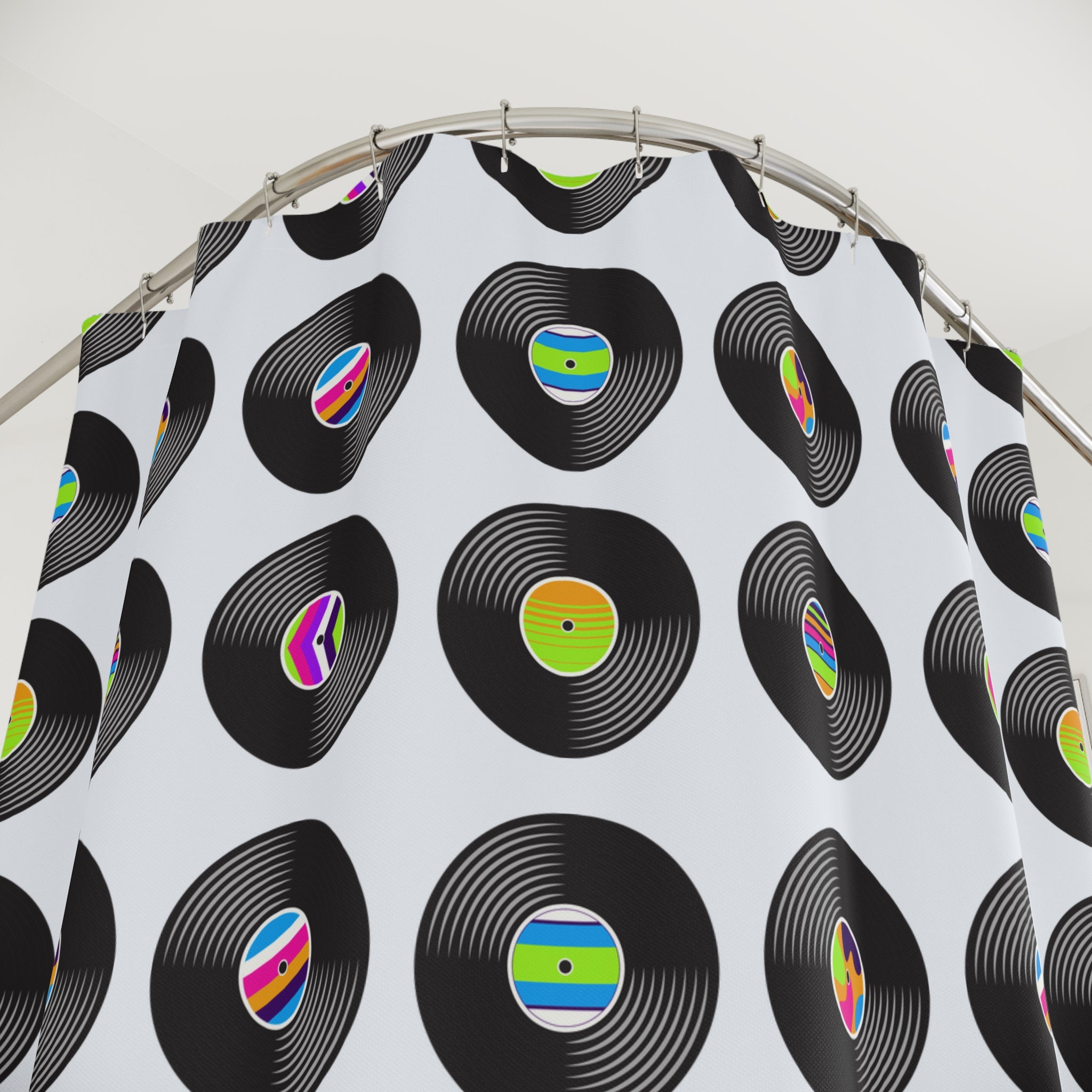 Retro Vinyl Record Pattern Shower Curtain Gift: Music Lover's Dream for Energetic Homes