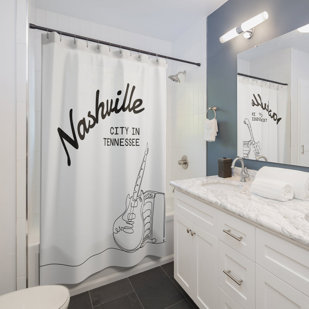 Nashville Guitar Line Art Shower Curtain Gift: Music City Pride for Traveler Homes